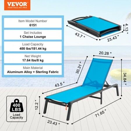 Chaise Lounge Chair Outdoor Patio Lounge Chair with Adjustable 5-Position