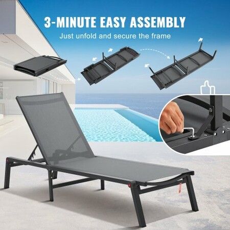 Chaise Lounge Chair Outdoor Patio Lounge Chair with Adjustable 5-Position