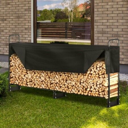 8.5FT Outdoor Firewood Rack with Cover, 102x14.2x46.1 in, Heavy Duty Firewood Holder & 600D Oxford Waterproof Cover for Fireplace, Patio, Indoor/Outdoor Log Storage Rack for 1/2 Cord of Firewood