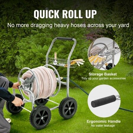 Hose Reel Cart 300ft. Heavy Duty Garden Water Yard Planting w/ Basket