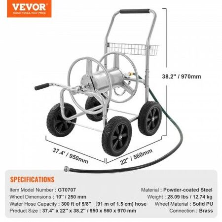 Hose Reel Cart 300ft. Heavy Duty Garden Water Yard Planting w/ Basket