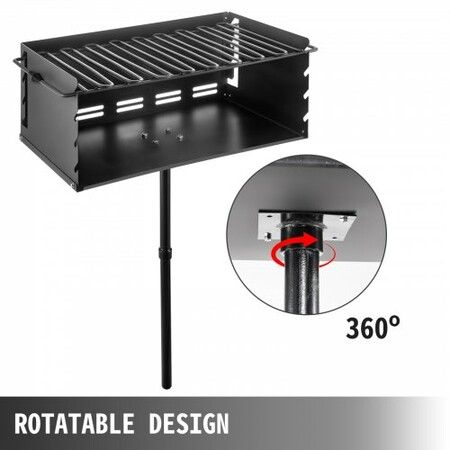 Outdoor Park Style Grill 24 x 16 Inch Park Style Charcoal Grill Carbon Steel Park Style BBQ Grill Adjustable Park Charcoal Grill with Stainless Steel Grate Outdoor Park Grill, In-ground Pillar