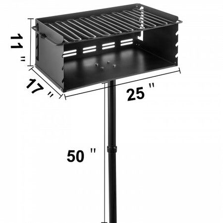 Outdoor Park Style Grill 24 x 16 Inch Park Style Charcoal Grill Carbon Steel Park Style BBQ Grill Adjustable Park Charcoal Grill with Stainless Steel Grate Outdoor Park Grill, In-ground Pillar