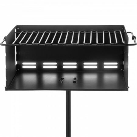 Outdoor Park Style Grill 24 x 16 Inch Park Style Charcoal Grill Carbon Steel Park Style BBQ Grill Adjustable Park Charcoal Grill with Stainless Steel Grate Outdoor Park Grill, In-ground Pillar