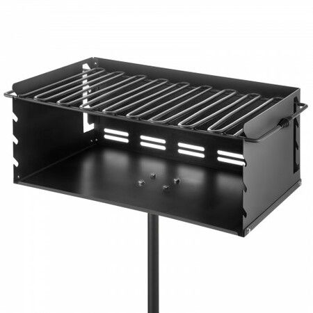 Outdoor Park Style Grill 24 x 16 Inch Park Style Charcoal Grill Carbon Steel Park Style BBQ Grill Adjustable Park Charcoal Grill with Stainless Steel Grate Outdoor Park Grill, In-ground Pillar