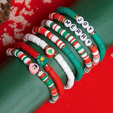 6 Pack Cute Xmas Bracelets for Women Teen Girls as Party Gifts, Red