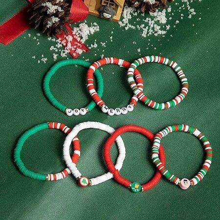 6 Pack Cute Xmas Bracelets for Women Teen Girls as Party Gifts, Red