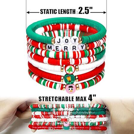 6 Pack Cute Xmas Bracelets for Women Teen Girls as Party Gifts, Red