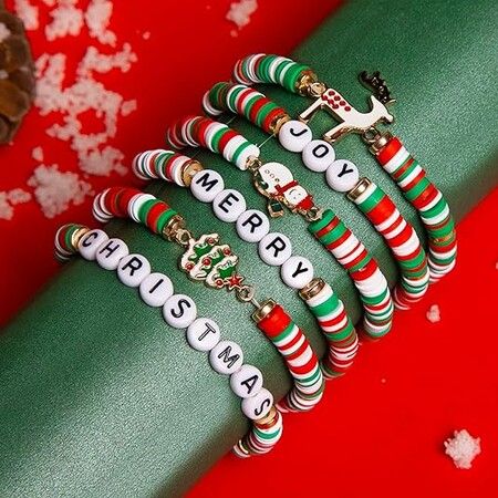 6 Pack Cute Xmas Bracelets for Women Teen Girls as Party Gifts, Green