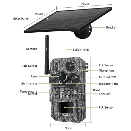 4G Hunting Camera Solar 3MP Solar Trail Camera IP66 Waterproof Game Camera with GPS