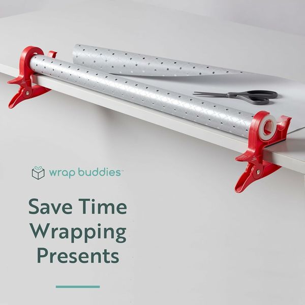 Wrapping Paper Clamps, 2 Gift Wrapping Paper Holder Clamps with Integrated Tape Dispensers, Simple Gift Wrap Table Clamps