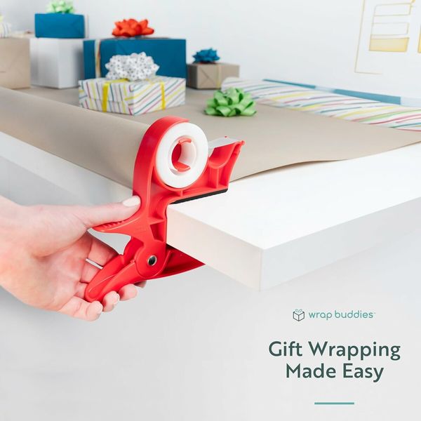 Wrapping Paper Clamps, 2 Gift Wrapping Paper Holder Clamps with Integrated Tape Dispensers, Simple Gift Wrap Table Clamps