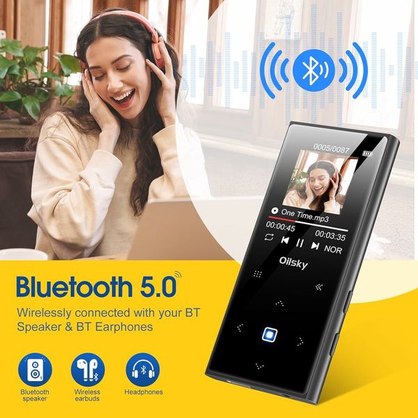 64GB Mp3 Player Bluetooth 5.0, Oilsky Portable Digital Lossless Music Player with FM Radio, Built-in Speaker, Touch Button