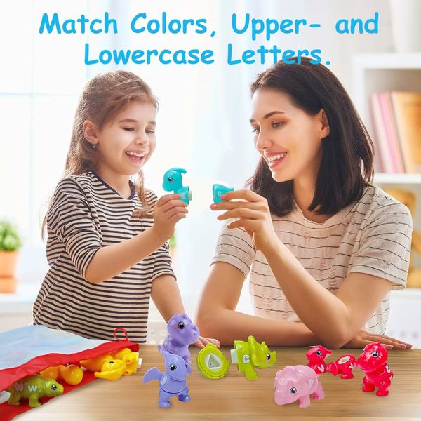 26PCS Alphabet Dino Matching Learning Toy for Kids Montessori Dino Toys Match Letter, Educational Learning Toys