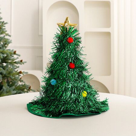 Christmas Tree Hat, Humorous Decorated Christmas Tree Hat, Festive Decor Green