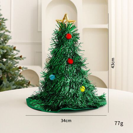 Christmas Tree Hat, Humorous Decorated Christmas Tree Hat, Festive Decor Green