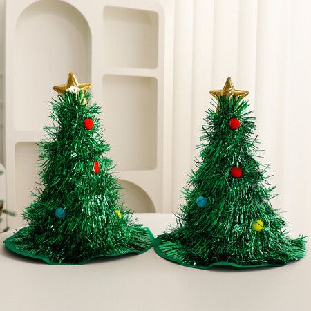 Christmas Tree Hat, Humorous Decorated Christmas Tree Hat, Festive Decor Green