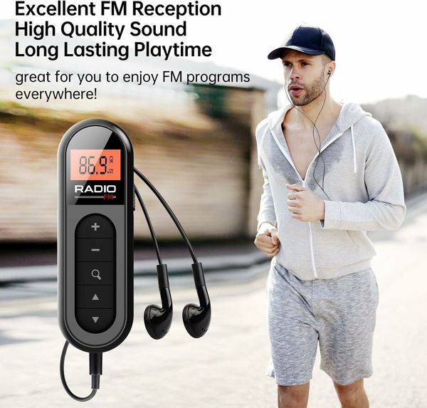 FM Portable Radio, Rechargeable Pocket Radio with Best Reception Digital Tuning, LCD Screen,Belt Clip, Stereo Sound Earphone Jack for Gym, Jogging