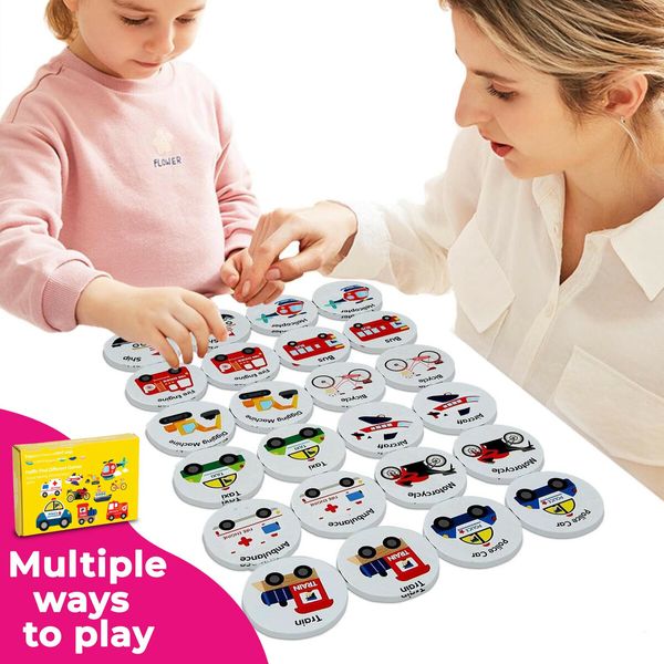 Wooden Memory Game Montessori Toys Educational Intelligence and Memory Traffic Development Toys Gifts for Kids Ages 3+