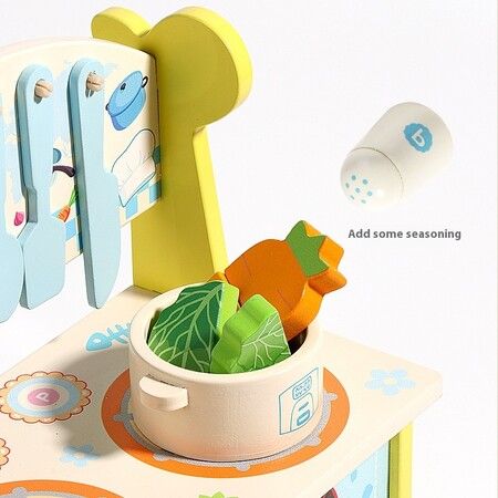 Giraffe Themed 7 Piece Wooden Kitchen Playset Toy Kids Interactive Cooking Toy with Fruit Set Christmas Gift Birthday Presents