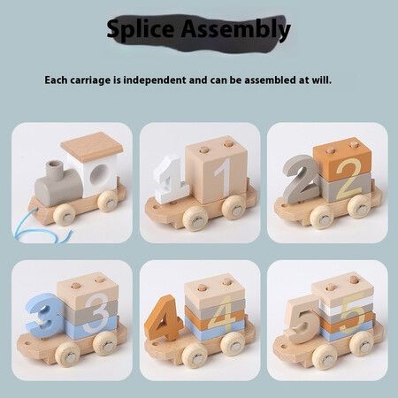 Wooden Train Set with Numbers and Blocks Educational Toy for Kids Boys Girls Christmas Birthday Gift