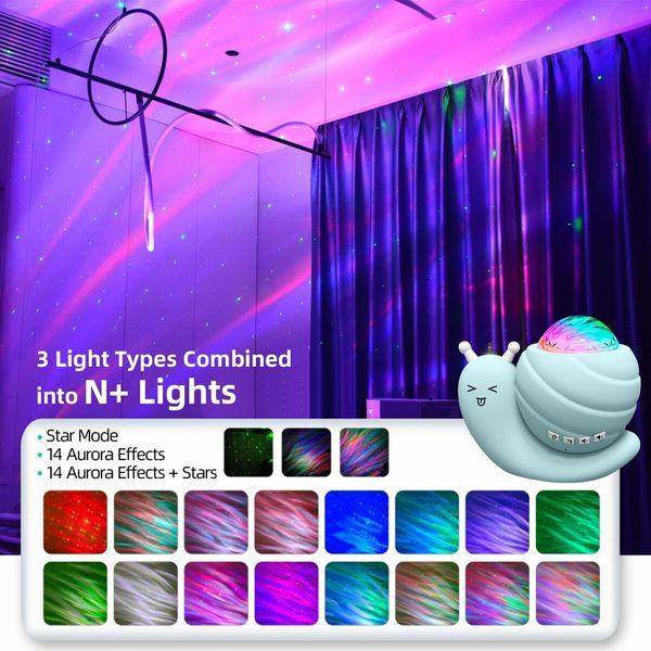 4 in 1 Aurora Galaxy Star Projector Night Light Snail Kid Night Lights for Bedroom with Remote/Music Bluetooth Speaker/Colors Changing(Blue)