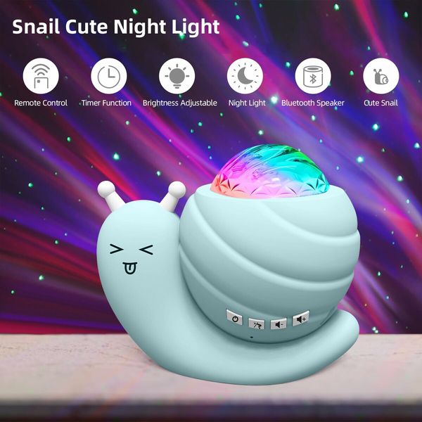 4 in 1 Aurora Galaxy Star Projector Night Light Snail Kid Night Lights for Bedroom with Remote/Music Bluetooth Speaker/Colors Changing(Blue)