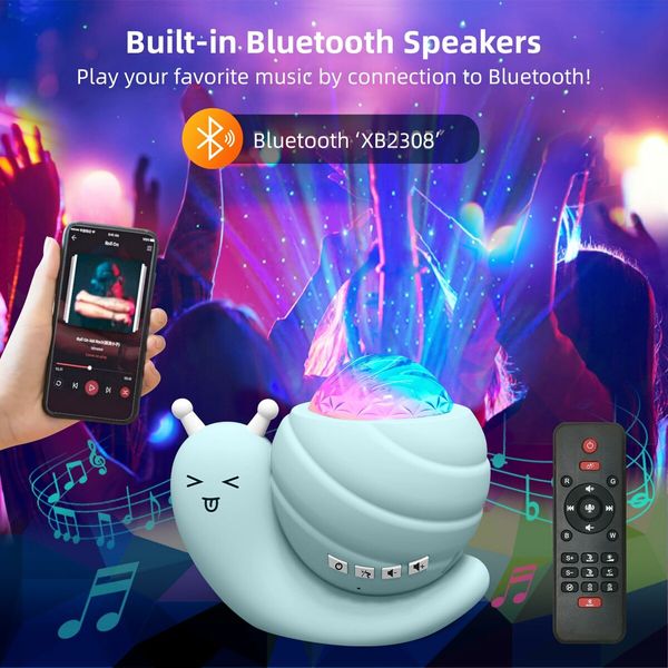 4 in 1 Aurora Galaxy Star Projector Night Light Snail Kid Night Lights for Bedroom with Remote/Music Bluetooth Speaker/Colors Changing(Blue)