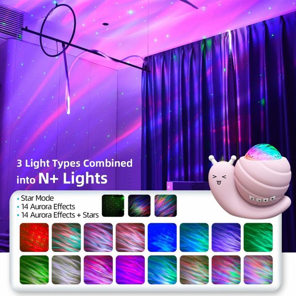 4 in 1 Aurora Galaxy Star Projector Night Light Snail Kid Night Lights for Bedroom with Remote/Music Bluetooth Speaker/Colors Changing(Pink)