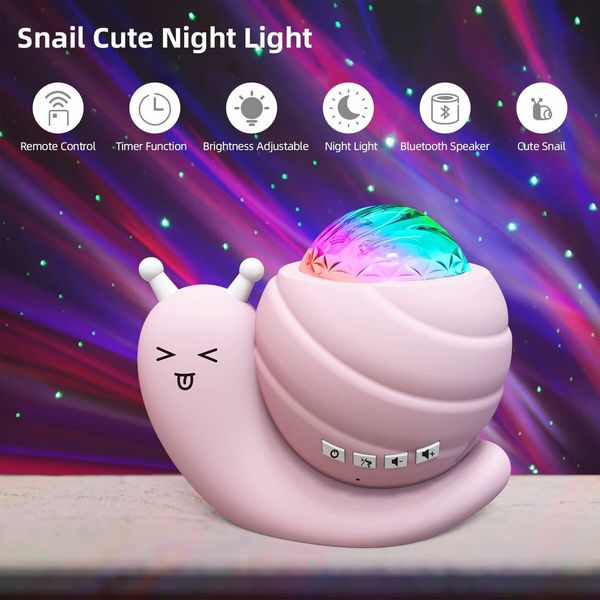 4 in 1 Aurora Galaxy Star Projector Night Light Snail Kid Night Lights for Bedroom with Remote/Music Bluetooth Speaker/Colors Changing(Pink)