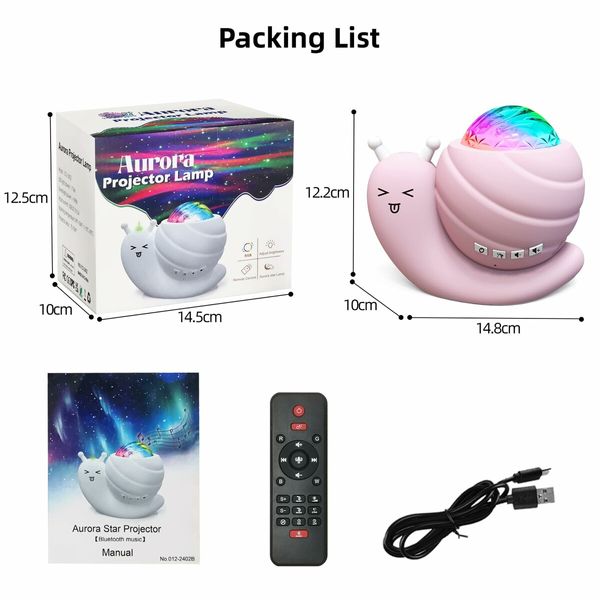 4 in 1 Aurora Galaxy Star Projector Night Light Snail Kid Night Lights for Bedroom with Remote/Music Bluetooth Speaker/Colors Changing(Pink)