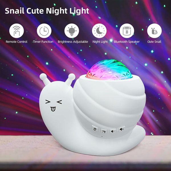 4 in 1 Aurora Galaxy Star Projector Night Light Snail Kid Night Lights for Bedroom with Remote/Music Bluetooth Speaker/Colors Changing(White)