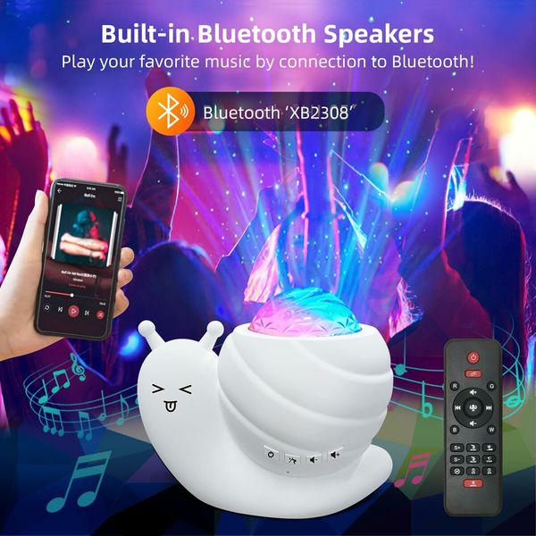 4 in 1 Aurora Galaxy Star Projector Night Light Snail Kid Night Lights for Bedroom with Remote/Music Bluetooth Speaker/Colors Changing(White)