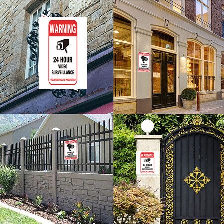 10-Pack 24 Hour Video Surveillance Signs for Security Cameras: High-Visibility, Durable, Easy to Install, Deter Crime and Protect Your Property