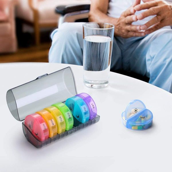 Large Daily Pill Cases Organizer: 7 Day,2 Times a Day for Pills/Vitamin/Fish Oil/Supplements (Rainbow)