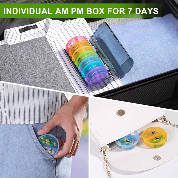 Large Daily Pill Cases Organizer: 7 Day,2 Times a Day for Pills/Vitamin/Fish Oil/Supplements (Rainbow)