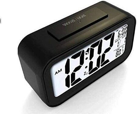 Digital Smart Alarm Clock with Automatic Sensor,Date & Temperature, Alarm Clocks, Alarm Clock for Students, Alarm Clock for Home, Alarm Clock for Bedroom- (Black)