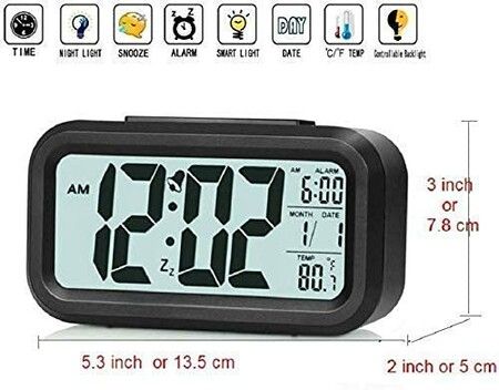 Digital Smart Alarm Clock with Automatic Sensor,Date & Temperature, Alarm Clocks, Alarm Clock for Students, Alarm Clock for Home, Alarm Clock for Bedroom- (Black)