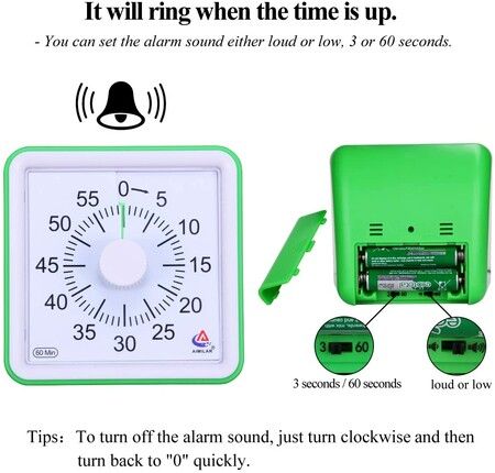 Classrooms and Households 60-Minute Visual Countdown Timer: The Silent Time Management Tool for Students and (Green)