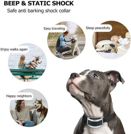 pet Training anti-barking Waterproof and Rechargeable Bark Stop Collar for Effective Training (Silver)