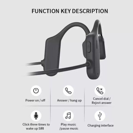 Wireless Bone Conduction Headphones - Bluetooth 5.0 Earphones with Comfortable Hook, IPX6 Waterproof, and Microphone for Sports