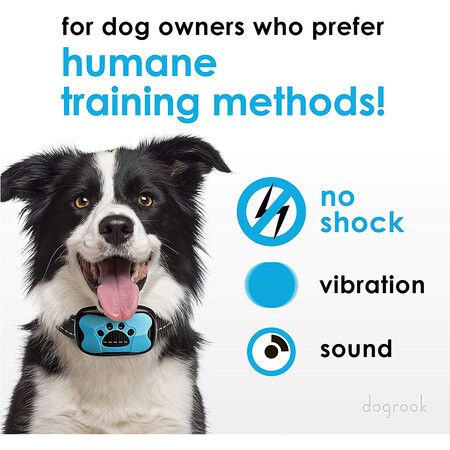 Humane Anti-Bark Dog Collar No Harming Shock with Vibration/Beep 2 Modes for Training Small Medium Large Dogs, Automatic Without Remot (Blue)