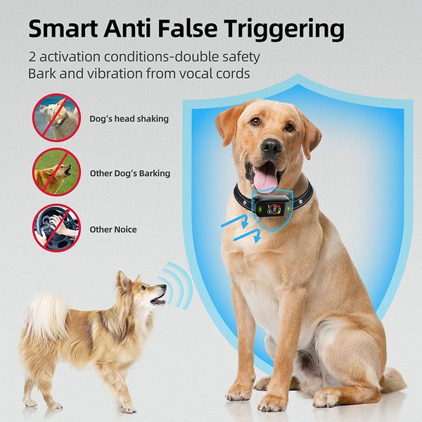 Control Excessive Barking Smart Dog Bark Collar with Adjustable Settings, Rechargeable Battery, and Beep Vibration Shock Multiple Training Modes