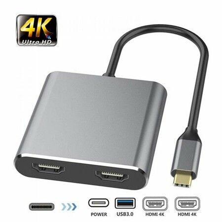 USB-C to Dual HDMI Adapter Connects USB-C device to 2 external HDMI displays Expands your workspace for multitasking & presentations