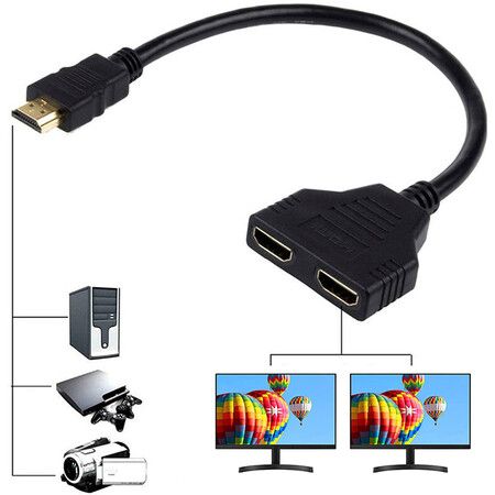 1080P HDMI Splitter Adapter Cable (HDMI Male 1080P to Dual HDMI Female): Connect 1 HDMI Source to 2 TVs