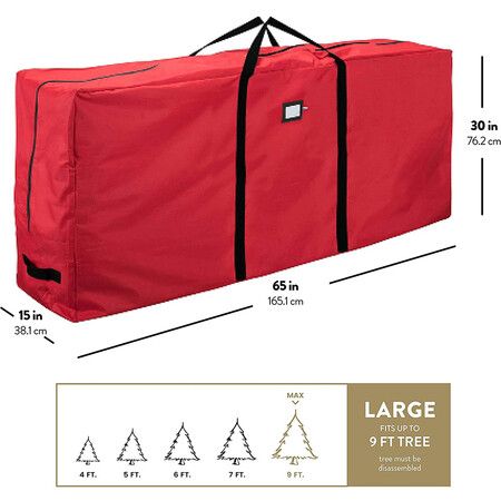 Red Christmas Tree Storage Bag with Durable Handles and Dual Zipper (165 x 38 x 76 CM)