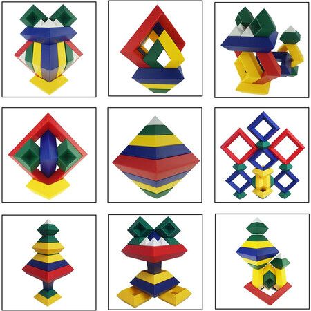 45-Piece Stacking Pyramid Building Toys and 3D Brain Teaser Puzzles for Kids and - Creative Learning and Construction Activities