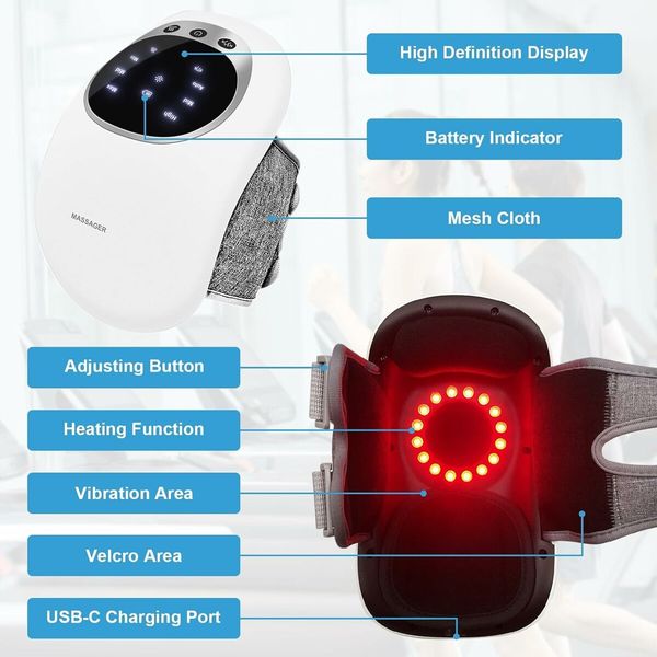 Cordless Knee Massager with Multi-Function Screen, Physical Heating and Vibration Function