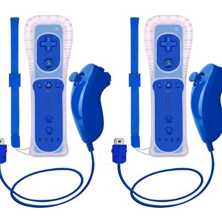 2-Pack Nunchuck Set and Wireless Controller for Wii U Consoles with Silicone Cases and Wrist Straps (Blue)