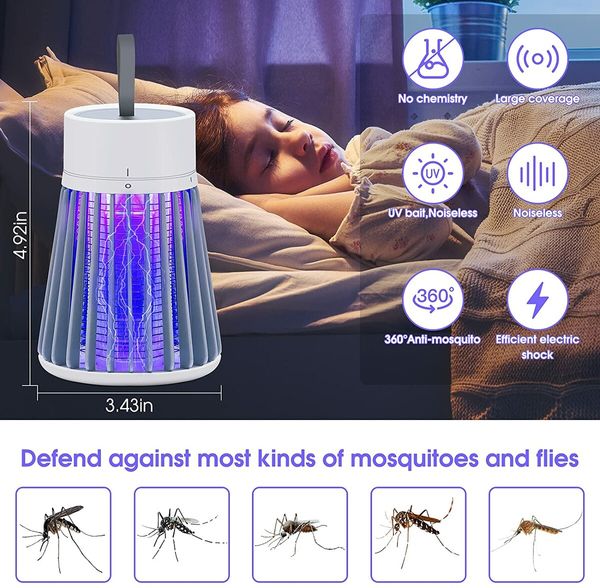 USB LED Purple Light Mosquito Zapper Trap Fly Killer Rechargeable & Portable for Home & Camping Use